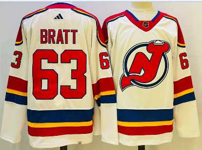 Men%27s New Jersey Devils #63 Jesper Bratt White 2022 Reverse Retro Authentic Jersey